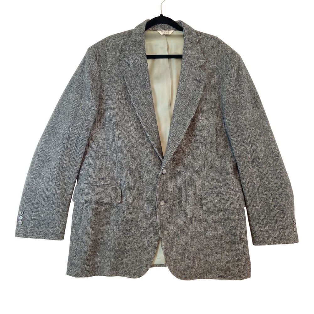 Charles Klein‎ Wool Blazer Men's 46L Gray Herringbone Two Button Notched Lapel